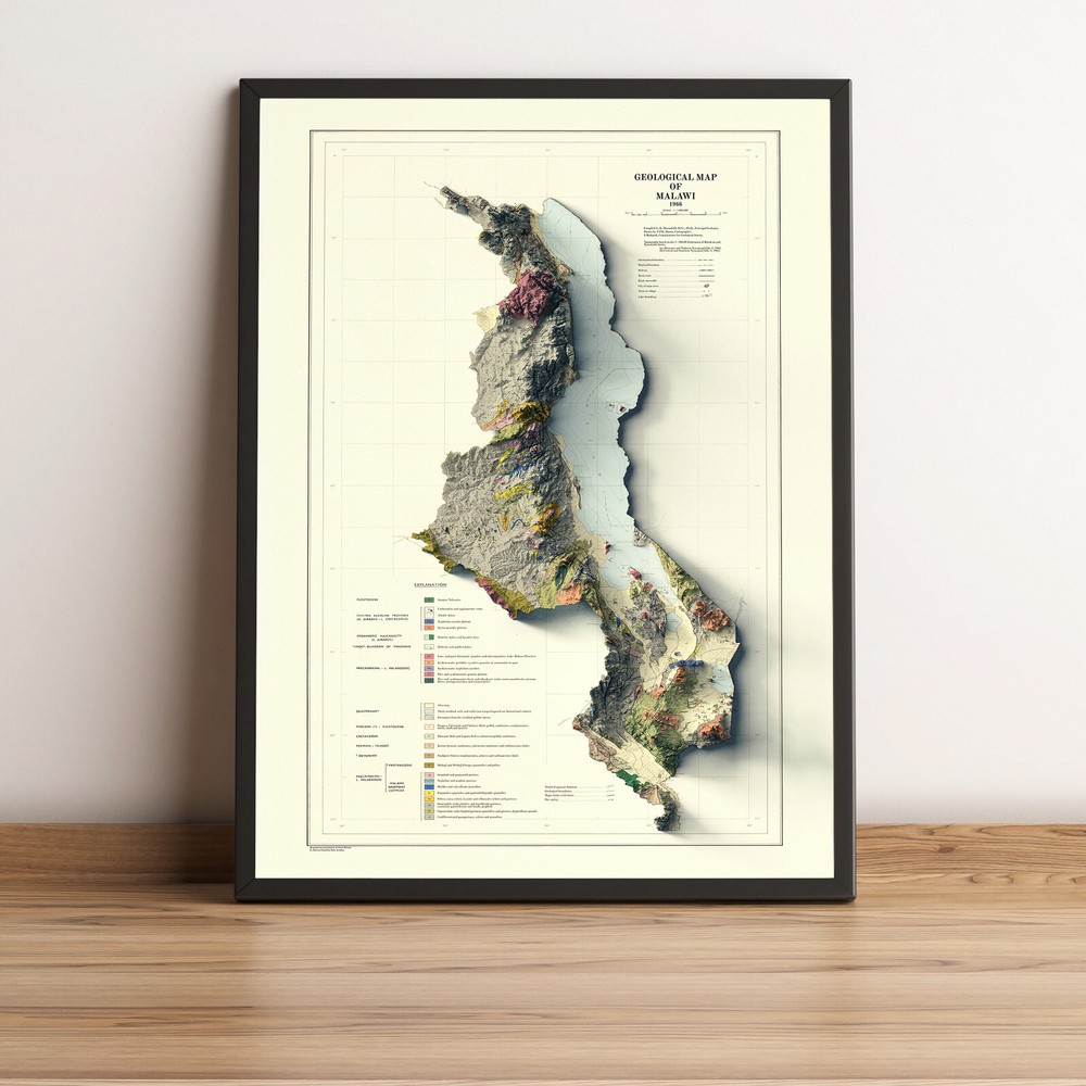 Malawi Map, Malawi 2D Relief Map, Malawi Vintage Map – 2D Flat
