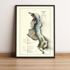 Malawi Map, Malawi 2D Relief Map, Malawi Vintage Map – 2D Flat