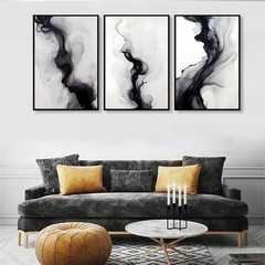3 Pcs Black And White Simple Abstract Canvas Wall Art Black and gray Minimali