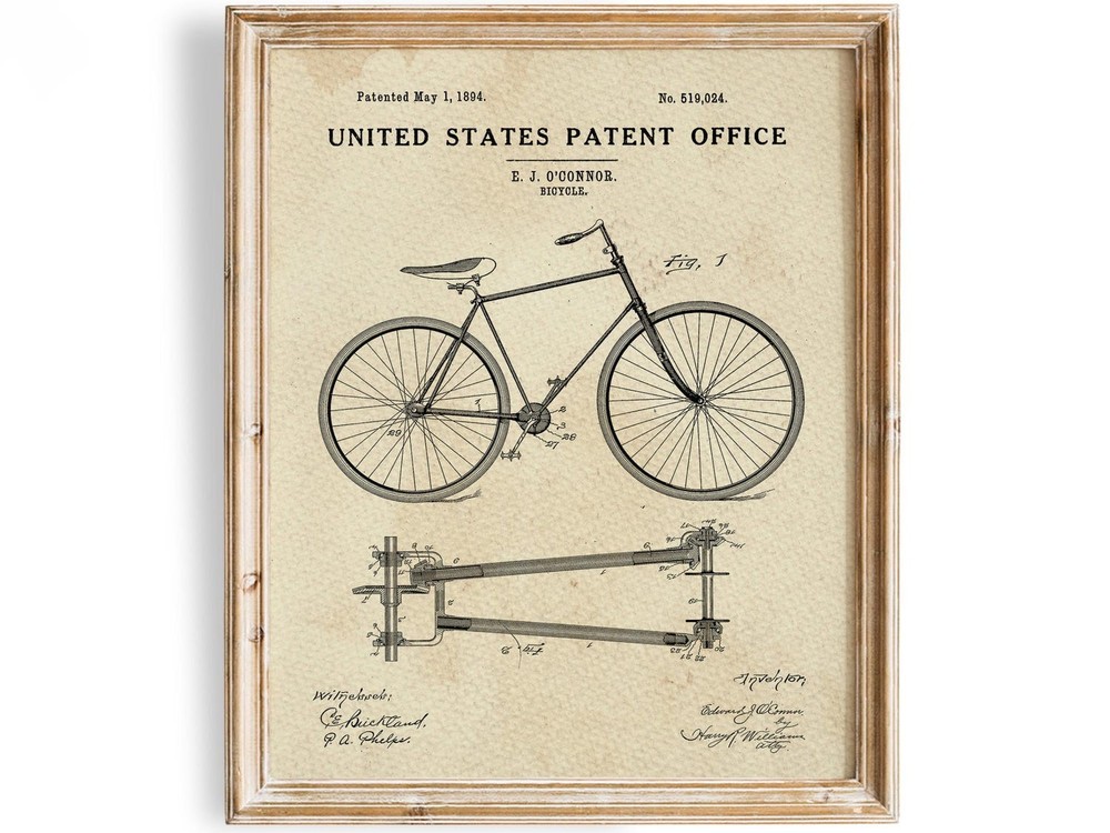Bicycle Patent Art Poster Vintage Cycling Wall Art Decor Print