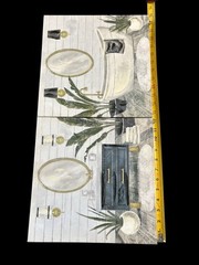 Wrapped Canvas Wall Art Old World Bathroom Theme Decor 12” Black Gold Cream New