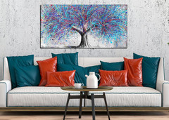 Tree Wall Art for Living Room, Blue Watercolor Canvas Wall Decor for Bedroom, Ba