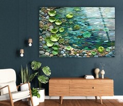 Mint Green Flower Petals Glass Wall Art