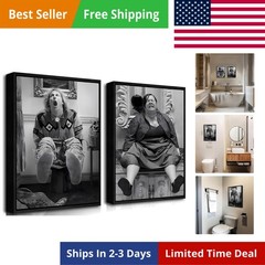 Funny Wall Art Set of 2 – Black Floating Frame Black and White Vintage Humor …