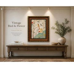 Vintage Floral bird Framed Canvas Wall Art Boho Plant Sparrow Wall Decor Pict…