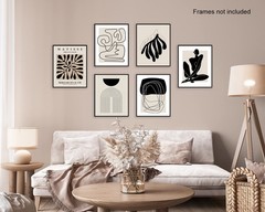 Boho Wall Art Mid Century Modern Decor Canvas Prints Set of 6 Black And White…