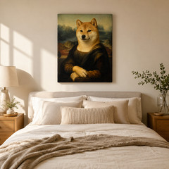 Personalized Shiba Inu Mona Lisa Canvas Print Funny Dog Meme Art Dog Dad Gift
