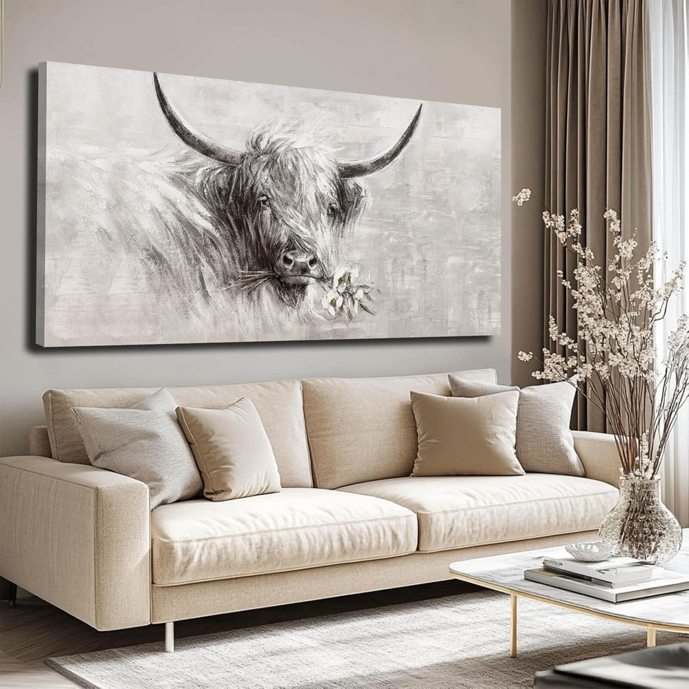 Vintage Animal Canvas Art for Home – Grey Floral Wall Decor 24×48 Inch
