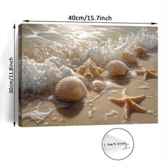 Beach Seashell Starfish Soft Wave Framed Canvas, Bright Tropical Coastal Wall