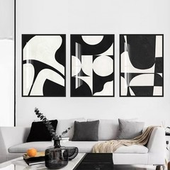 QKF Black Framed Abstract Wall Art 16″ X 24″ X 3 pieces, white black