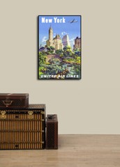 New York Central Park 1950s Vintage Style Airline Travel Poster – 24×36