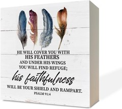 Decorative Wood Block Sign 4.9×4.9 Inch Rustic Tabletop Decor for Living Room