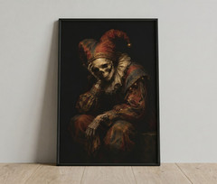 Gothic Jester Canvas Wall Art Dark Baroque Court Fool Skeleton Painting Poster
