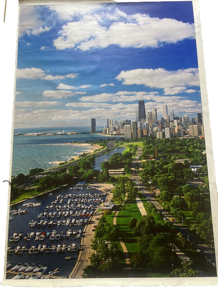 Beautiful Chicago Skyline City Photograph On Canvas HUGE. 43” X 63” Image