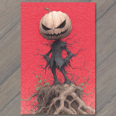 Art Print Pumpkin Man Tree Red Sky Roots Halloween Fall Spooky Haunted Creepy