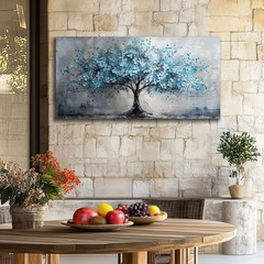 Blue Flowers Tree Pictures Wall Decor Canvas Painting Mural,24″x48″ DIY Framed