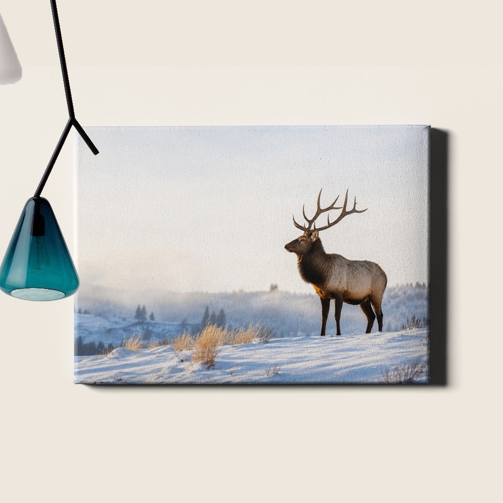 Winter Elk on Sunrise Ridge Poster Print Minimalist Wildlife Landscape