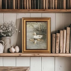 Gold Framed Wall Art Vintage Spring Duck Canvas Wall Art Retro Cottagecore Ar…
