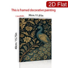 Canvas Art Framed Vintage Peacock Floral Dark Background Home Wall Decor Gift