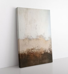 Modern Minimalist Taupe Brown Cream Painting Print on Framed Canvas Wall Art