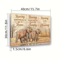 Elephant Family Blessing Quote Framed Canvas, Neutral Wildlife Family Wall Decor