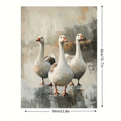Vintage Geese Painting Canvas Wall Art, Farmhouse Animal Home Decor