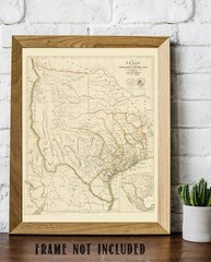 Texas Republic Map 1841 Vintage State Cartography Historic Wall Art