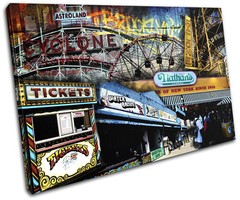 Theme Park Graffiti Grunge Urban SINGLE CANVAS WALL ART Picture Print