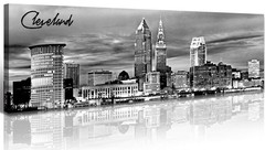 Cleveland Skyline Decor Wall Art Canvas Prints Black and White Night View USA…
