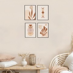Boho Abstract Wall Art Set (4) – Coral Line Canvas Prints in Frames Living Room