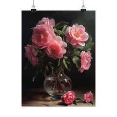 Pink Camellia Flower Art Print Poster, Flower Painting, Flower Décor