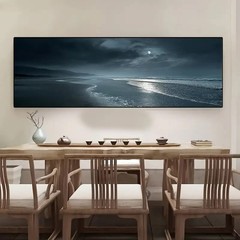 Panoramic Midnight Ocean View Canvas Wall Art Home Decor