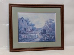 Unbranded Framed Country Barn Print Wall Art Green Mat Wood Frame as shown