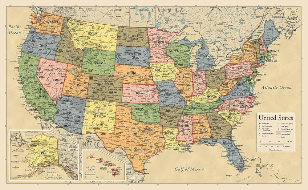 Laminated United States Map Poster – US Map Wall Chart – Made in the USA [Yellow