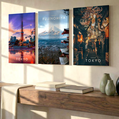 3 Pieces Captivating Japan Cityscape Large Wall Art Set for Living Set Of 3