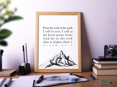 Psalm 61:2, Bible Verse Quote, Horizontal Poster Print, Home Wall Decor