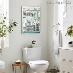 Farmhouse Bathroom Decor Wall Art Rustic Teal Flower and Butterfly Pictures W…