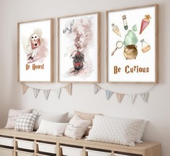 3Pcs Owl Express Train Magic Canvas Wall Art Vintage 16L» x 12W», Poster