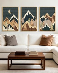Morden Mountains Framed Wall Art Boho Pine Tree Forest Nature Landscape Artwo…