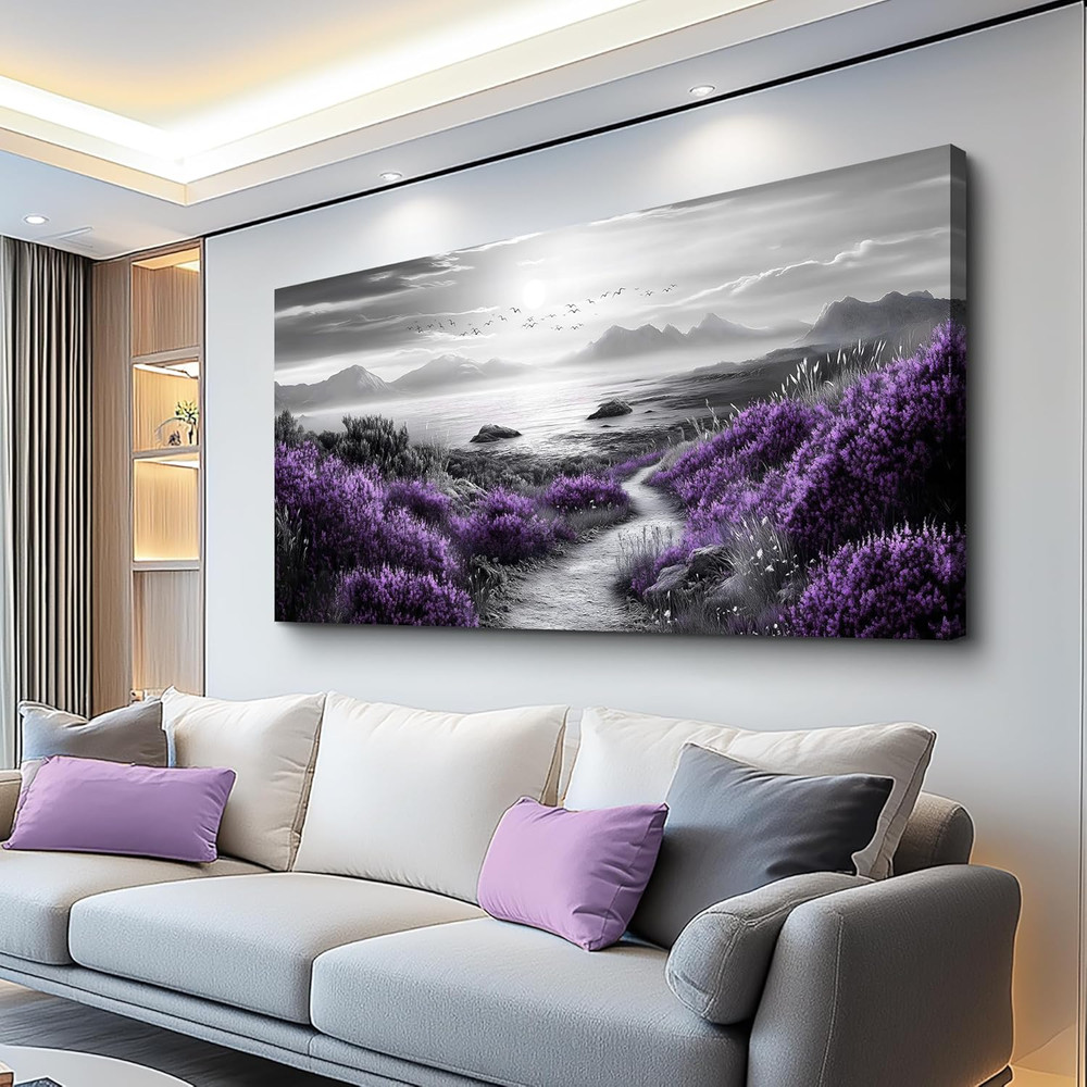 Large Purple Flowers Canvas Art for Living Room & Office Decor 30×60 In