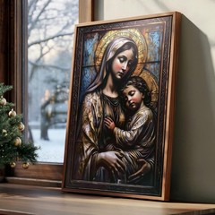 Virgin Mary and Child Framed Canvas Wall Art Catholic Madonna Christian Decor