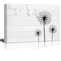 Wall26 – Black Silhouette of Dandelions on White Wood Panels – Canvas Art- 16×24