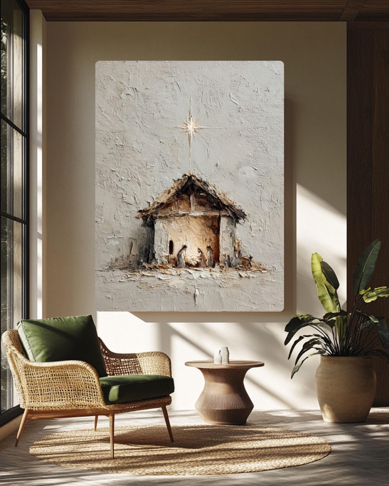 Impasto Nativity Scene Canvas | Textured Minimalist Christmas Wall Art