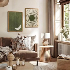 Mid Century Modern Boho Sun and Moon Canvas Prints – Wall Decor Set of 2