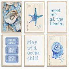 Kunyouchen 6 Pcs Blue Coastal Poster Wall Art,Coastal Granddaughter Painting …