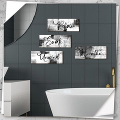 Luxurious Rustic Black & White Wall Art for Bathroom, Living Room – Set of 4