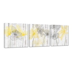 Yellow Bathroom Decor, Yellow and Grey Wall Decor – Modern Canvas Wall Art Fl…