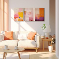 3Pcs Framed Color Blocks Canvas Wall Art Modern Abstract Pastel Prints Galler…
