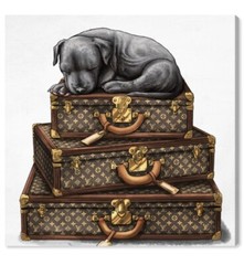 Oliver Gal X Pitbull Dog X Louis Vuitton Suitcase Wall Art Canvas Decor