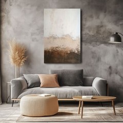 Modern Minimalist Taupe Brown Cream Painting Print on Framed Canvas Wall Art